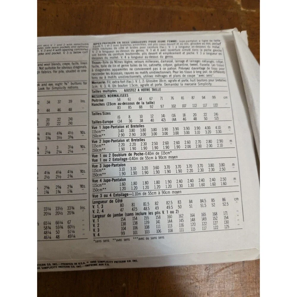 Simplicity Sewing Pattern 9787 Jumper Pants Skirt Size H5 6-14 Cut Vintage